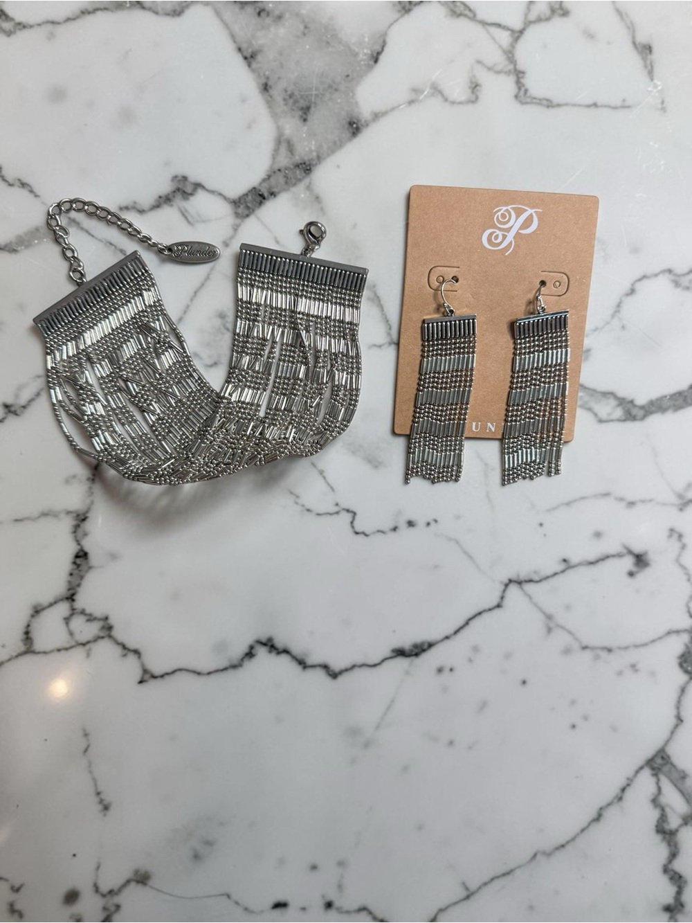 Plunder Silver-Tone Chain Fringe Bracelet & Earrings Set